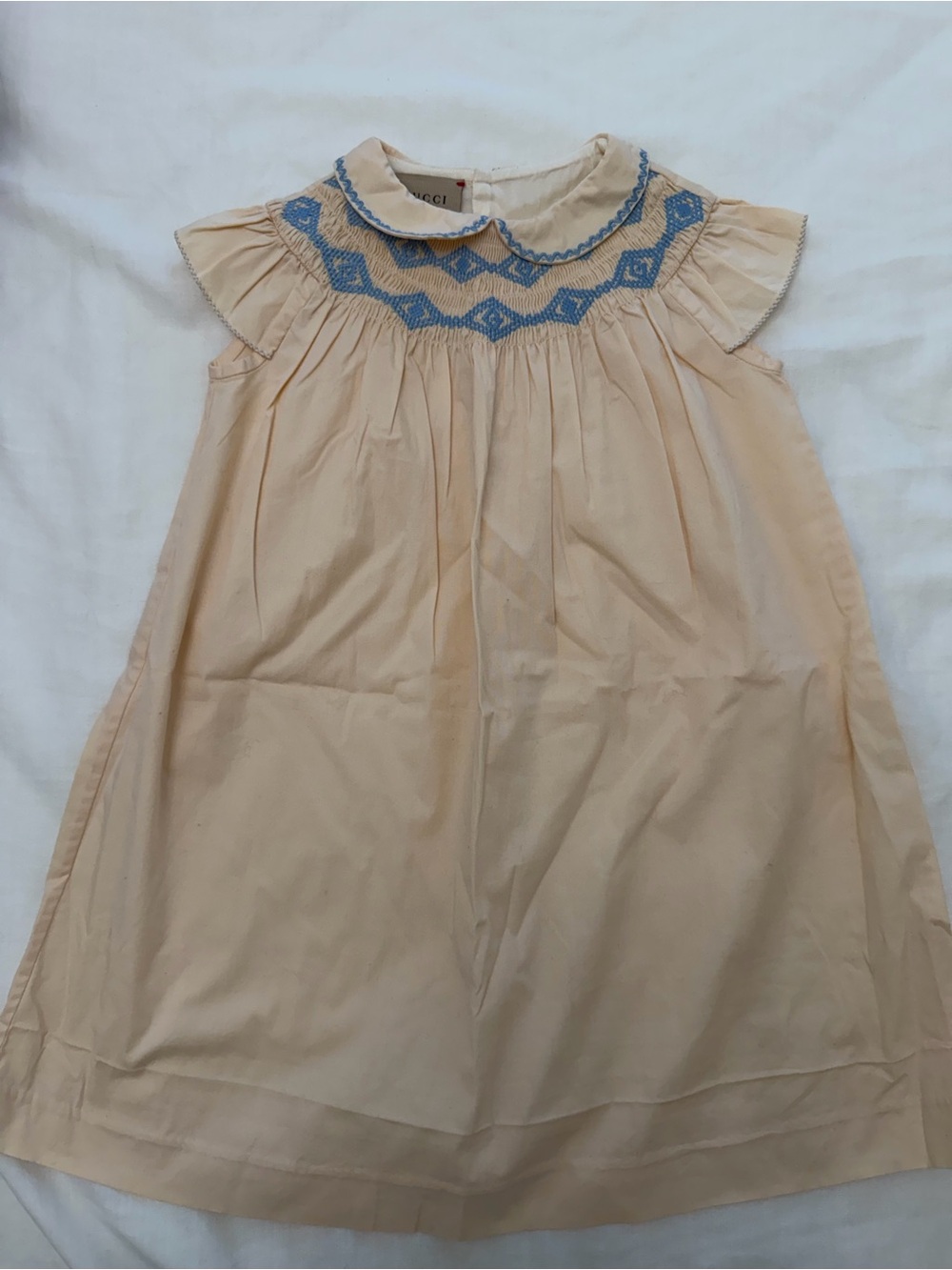 Gucci Peach Dress with Blue Smocked Yoke